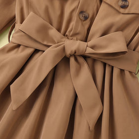 Girls Khaki Long Sleeves Shirt Dress Casual Dresses