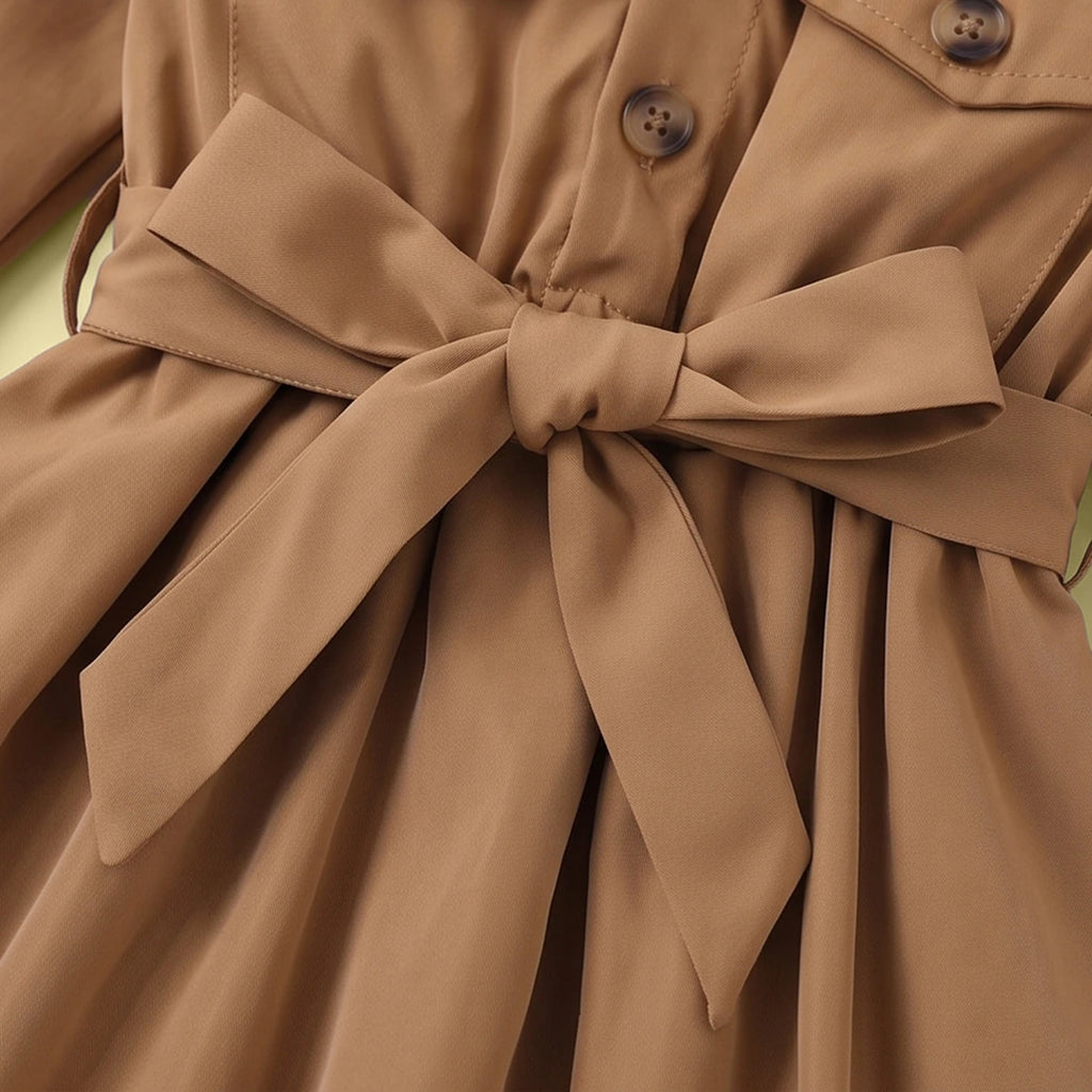 Girls Khaki Long Sleeves Shirt Dress Casual Dresses