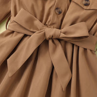 Girls Khaki Long Sleeves Shirt Dress Casual Dresses