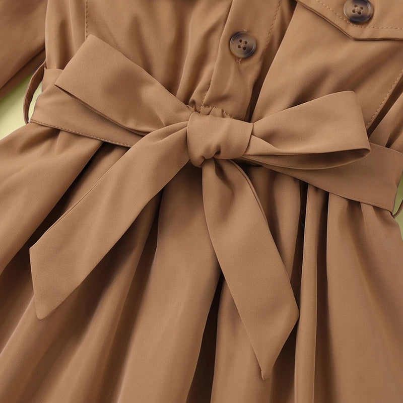 Girls Khaki Long Sleeves Shirt Dress Casual Dresses