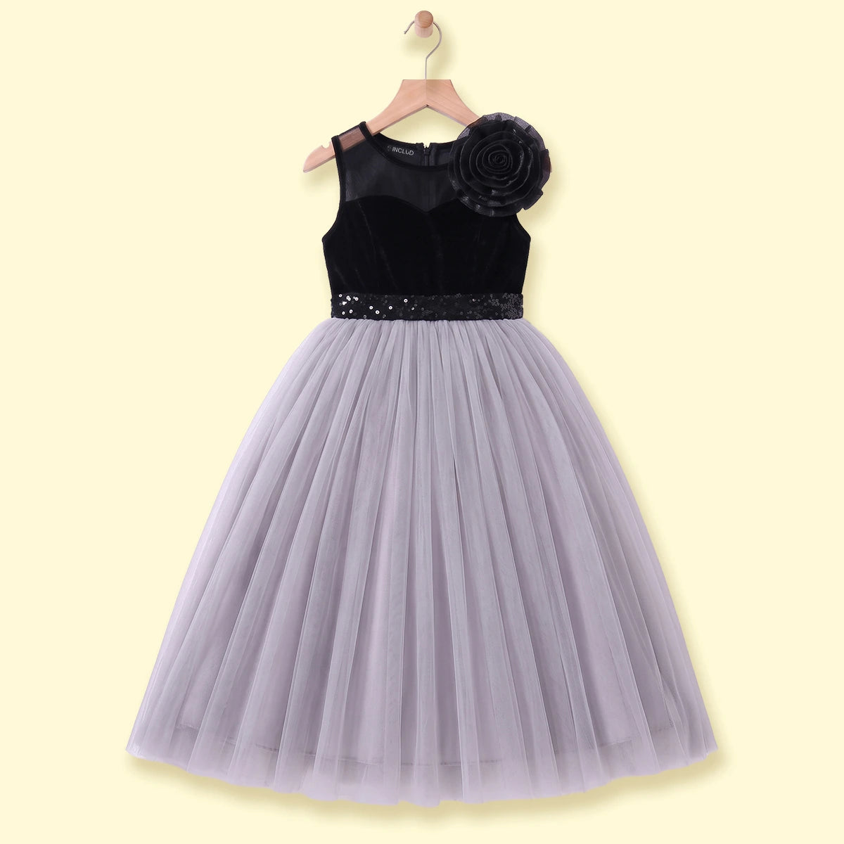 Girls Black Sleeveless Flared Party Gown Party Dresses Black 2-3 Y