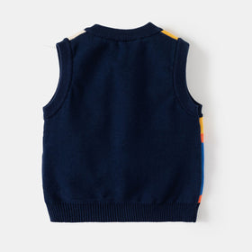 Girls Yellow Sweater Vest With Self-Design Animal Patterns Sweaters & Cardigans