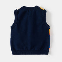 Girls Yellow Sweater Vest With Self-Design Animal Patterns Sweaters & Cardigans