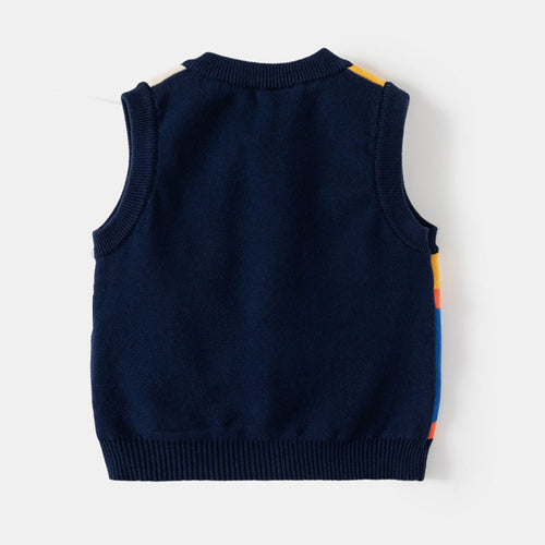 Girls Yellow Sweater Vest With Self-Design Animal Patterns Sweaters & Cardigans