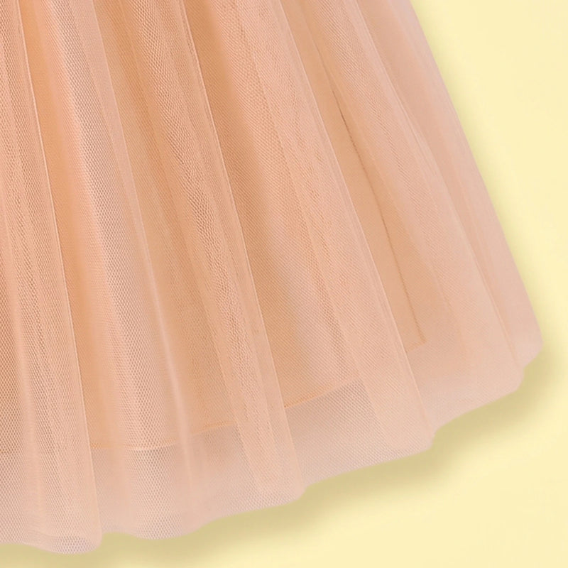 Girls Peach One -Shoulder Floral Applique Fit & Flare Dress Party Dresses