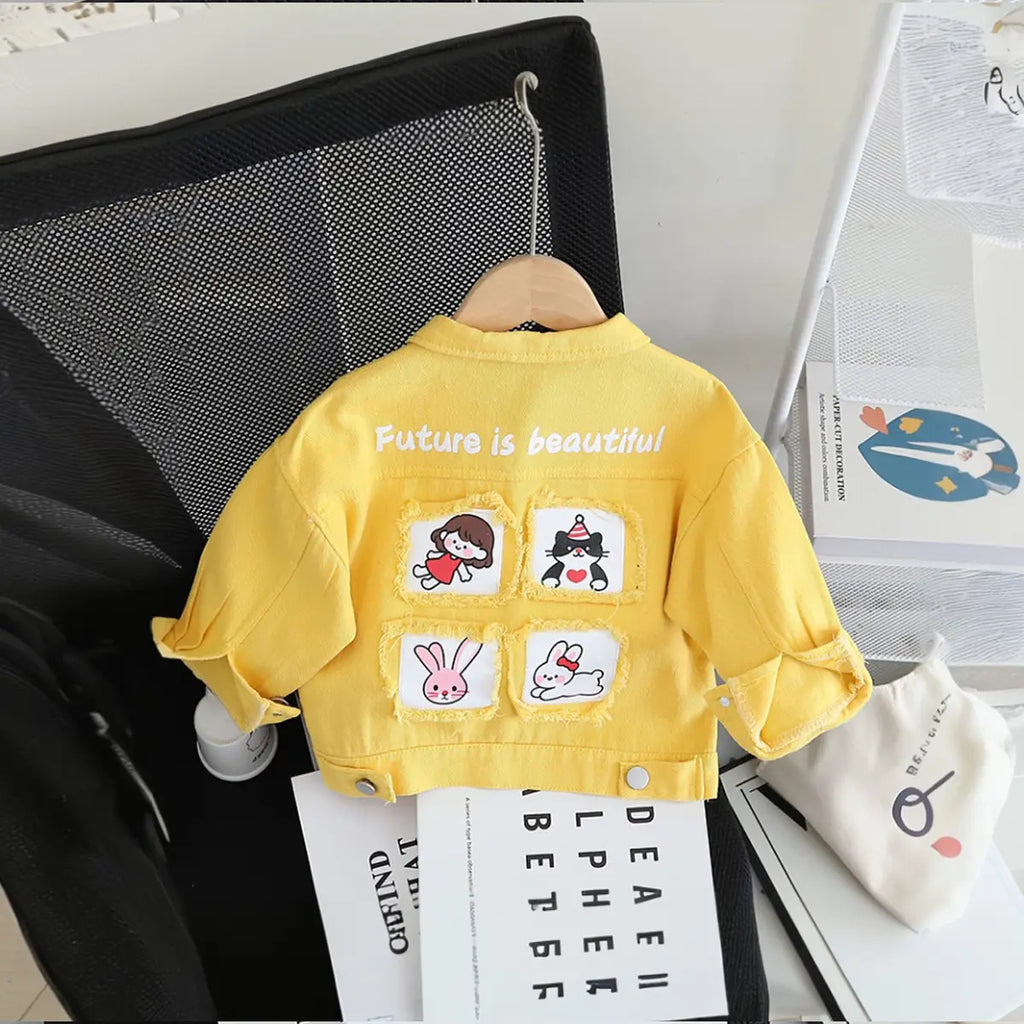 Girls Yellow Solid Long Sleeves Jacket Coats & Jackets