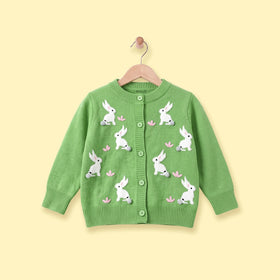 Girls Green Jacquard Long Sleeve Cardigan Sweaters & Cardigans Green 1-2 Y