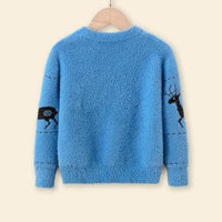 Boys Light Blue Sweater With Self-Design Reindeer Patterns Sweaters & Cardigans