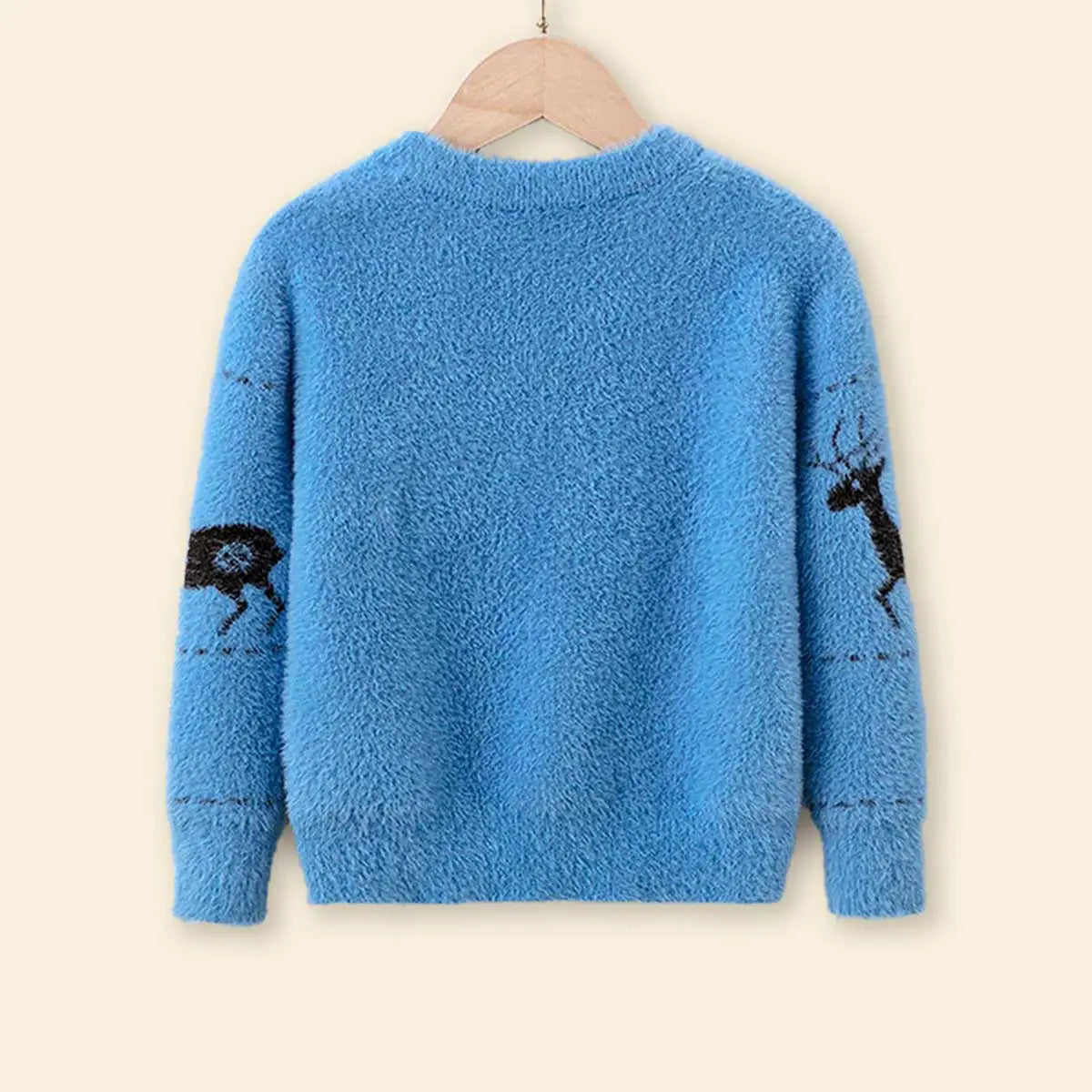 Boys Light Blue Sweater With Self-Design Reindeer Patterns Sweaters & Cardigans