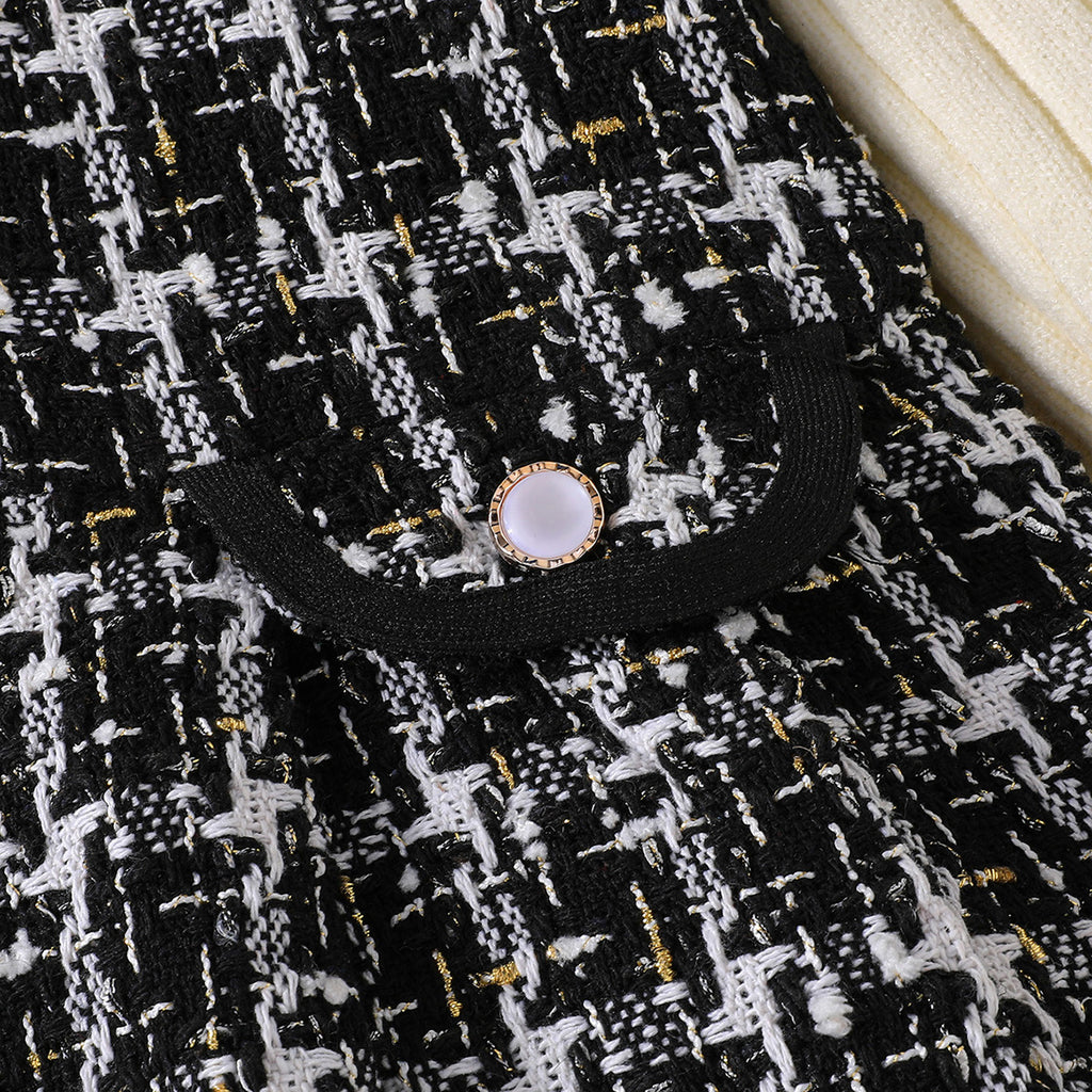 Girls Black Tweed High Neck Sleeveless Winter Dress Party Dresses