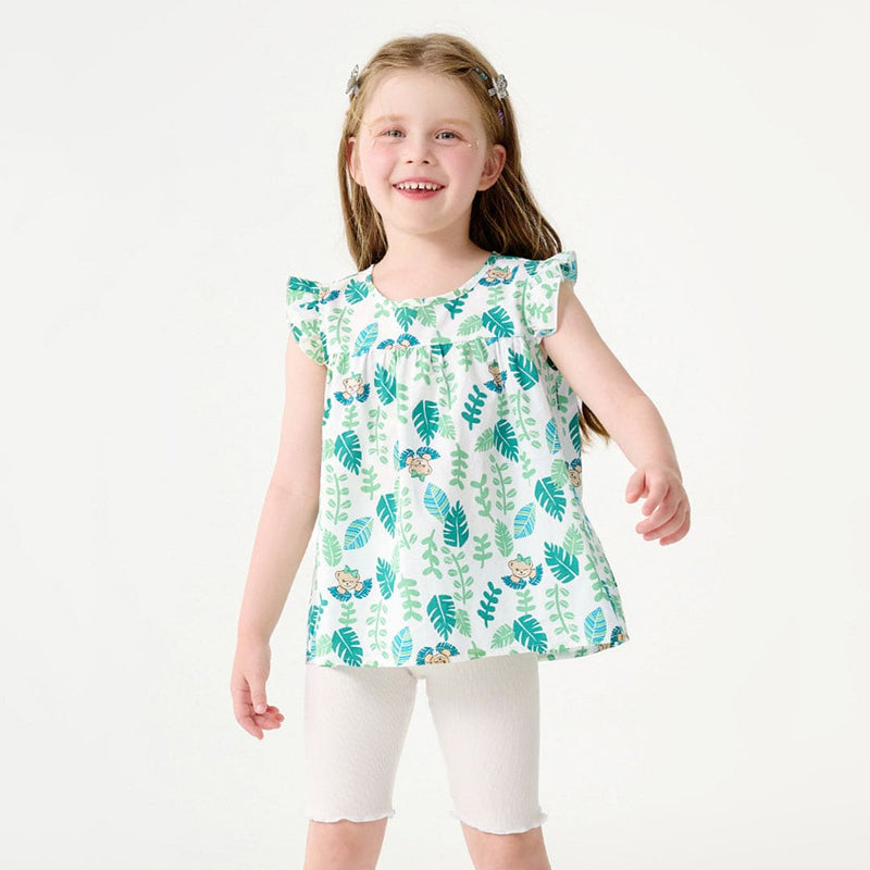 Girls Floral Print Top with Solid Shorts Set Sets   