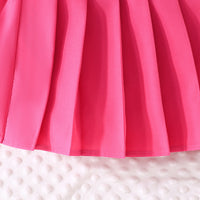 Girls Dark Pink Flower Applique Crop Top With Pleated Skirt Summer Set 2 pc. Sets