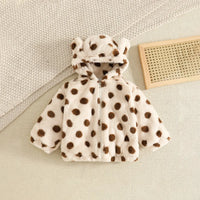 Girls Brown Polka Dot Print Polar Fleece Hooded Jacket Coats & Jackets Brown 1-2 Y