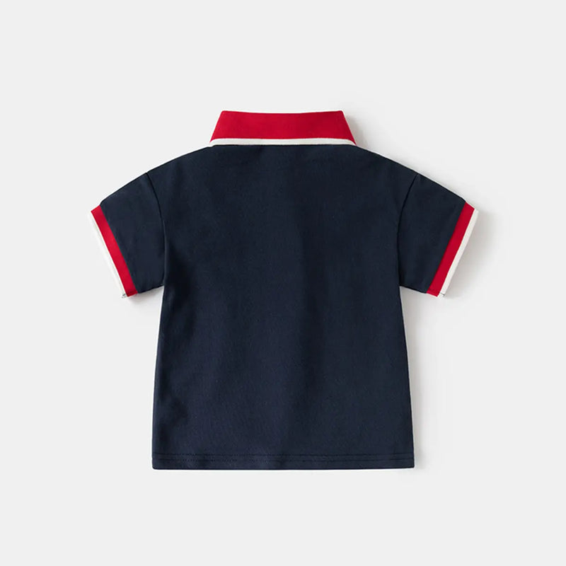 Boys Navy Blue Solid Short Sleeves Polo T-Shirt Tshirts