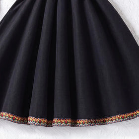 Girls Black Puff Sleeve Fit & Flare Dress With Lace Detail Casual Dresses