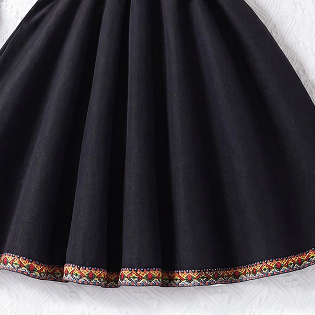 Girls Black Puff Sleeve Fit & Flare Dress With Lace Detail Casual Dresses
