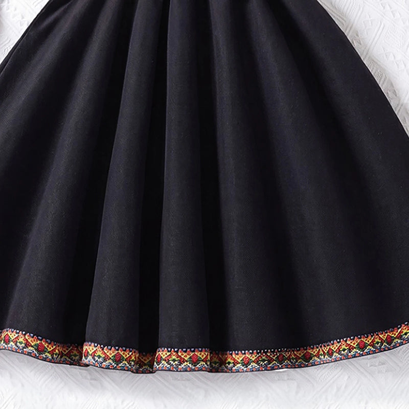 Girls Black Puff Sleeve Fit & Flare Dress With Lace Detail Casual Dresses