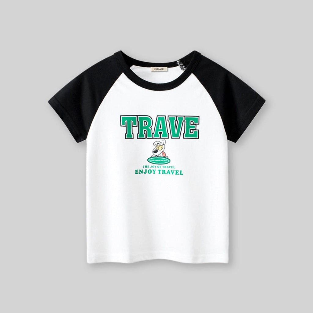 Boys Contrast Raglan Sleeves T-Shirt With Typography Print Tshirts   