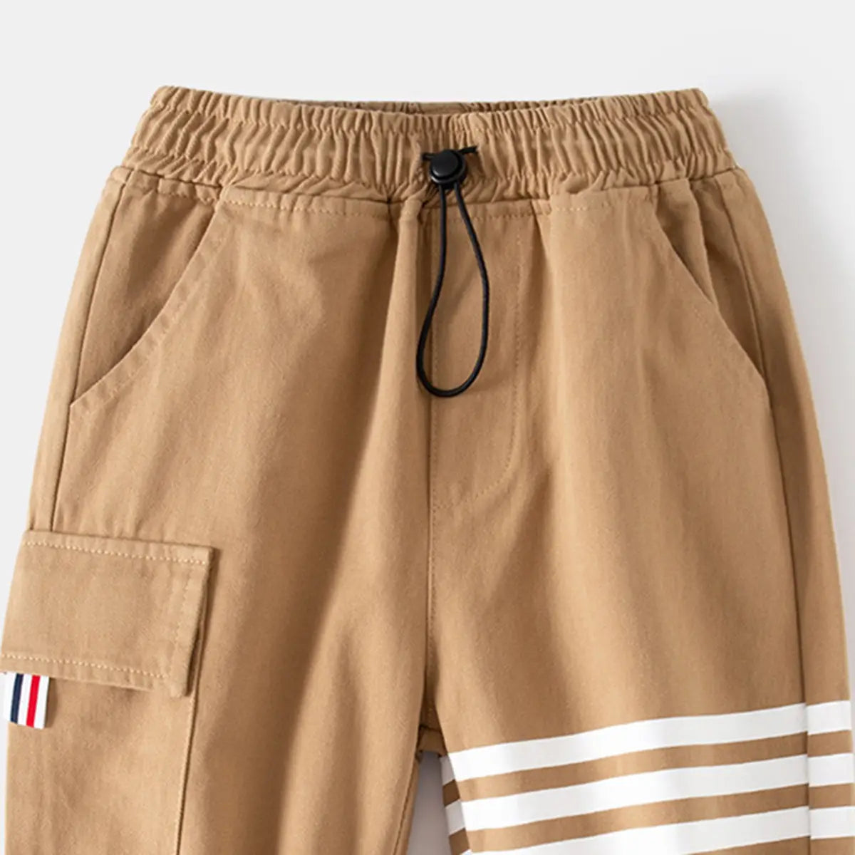 Boys Khaki Three Stripes Print Cargo Pants Pants