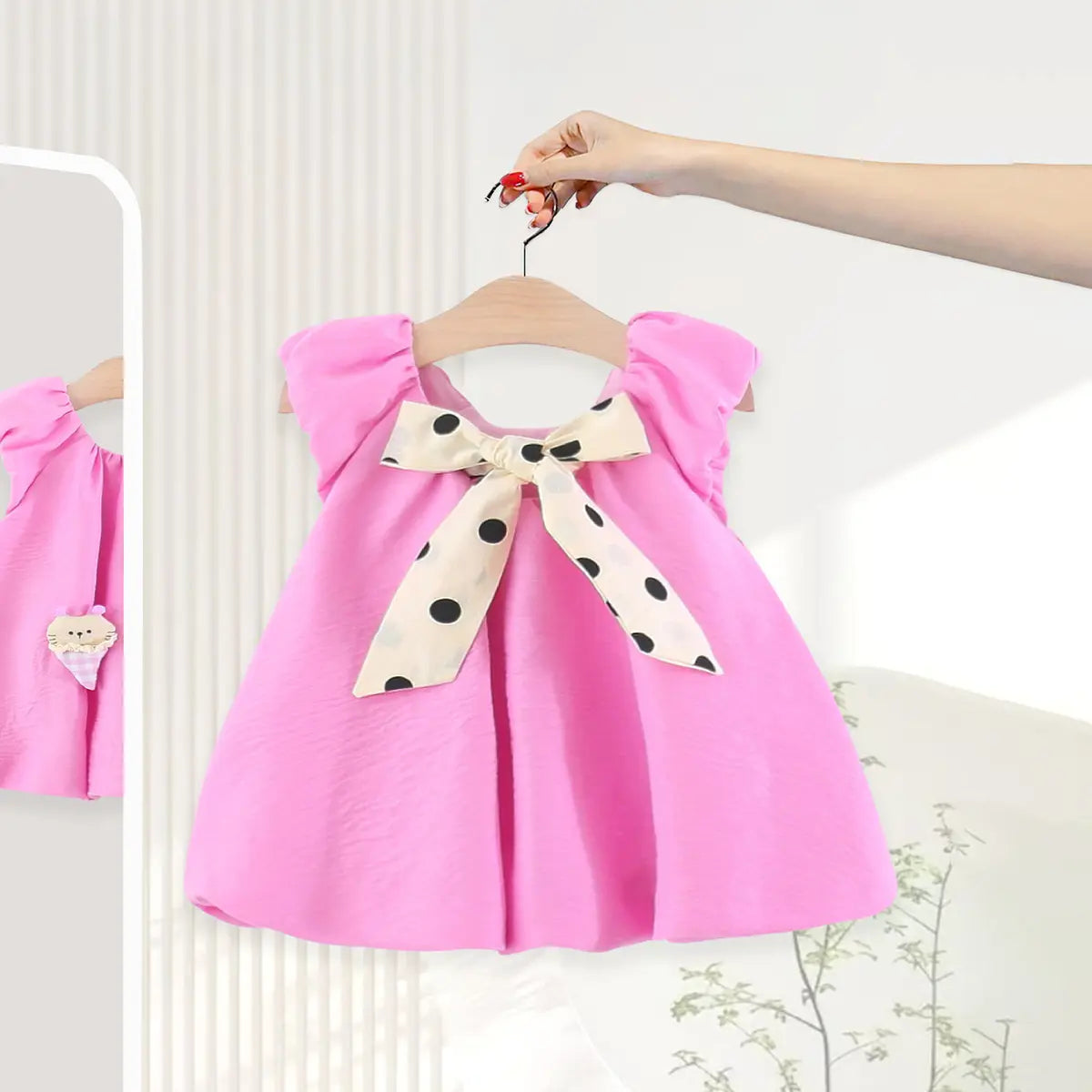 Girls Pink Cat Applique Sleeveless A-line Dress Casual Dresses