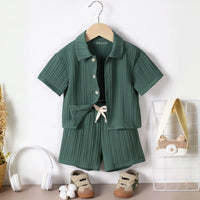 Boys Green Stripe Short Sleeves Shirt With Shorts Co-ord Sets Sets Green 1-2 Y