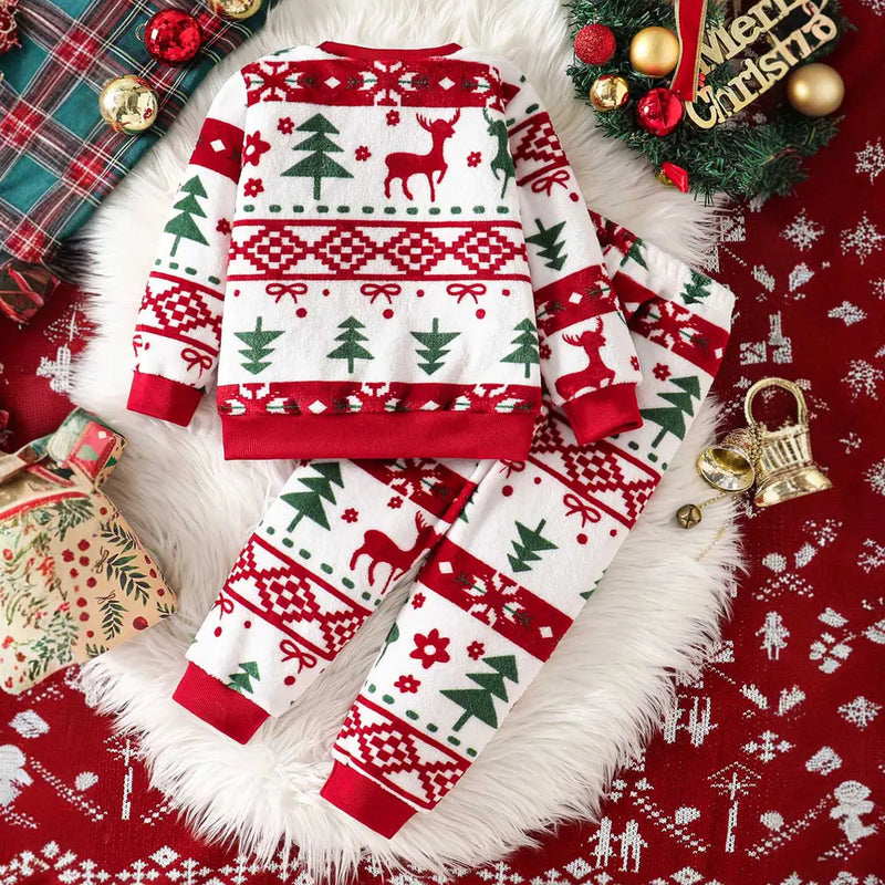 Girls White Self-Design Christmas Patterns Sweatshirt With Joggers Co-ord Sets 2 pc. Sets