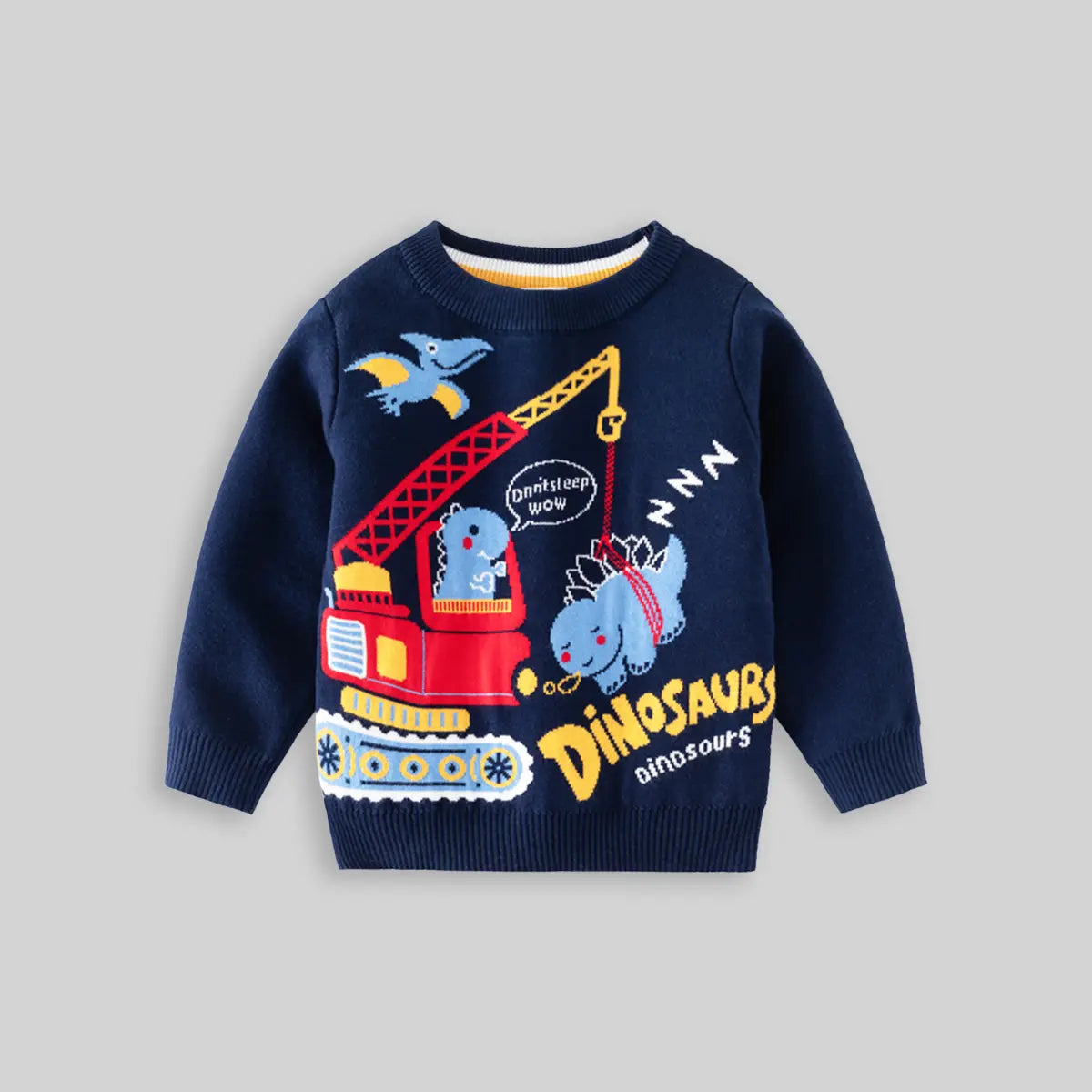 Boys Navy Blue Long Sleeve Dinosaur Cartoon Graphic Sweater Sweaters & Cardigans