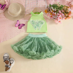 Girls Lime Green Butterfly Applique Halter Top With Tiered Tulle Tutu Skirt Sets Sets Lime Green 2-3 Y