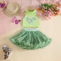 Girls Lime Green Butterfly Applique Halter Top With Tiered Tulle Tutu Skirt Sets Sets Lime Green 2-3 Y