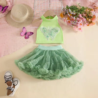 Girls Lime Green Butterfly Applique Halter Top With Tiered Tulle Tutu Skirt Sets Sets Lime Green 2-3 Y
