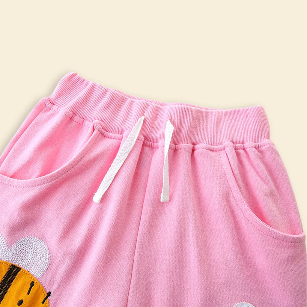 Girls Rib Waist Embroidery Appliqué Shorts Shorts   