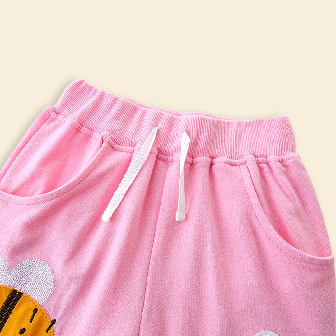 Girls Rib Waist Embroidery Appliqué Shorts Shorts   