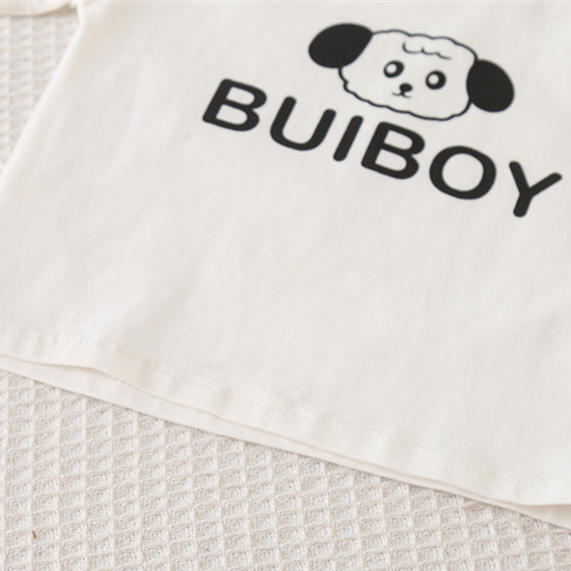 Boys Beige Dog Patched Dungaree With T-Shirts Set 2 pc. Sets