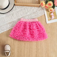 Girls Long Sleeves Top With Pink Tulle Ruffled Skirts Set Sets