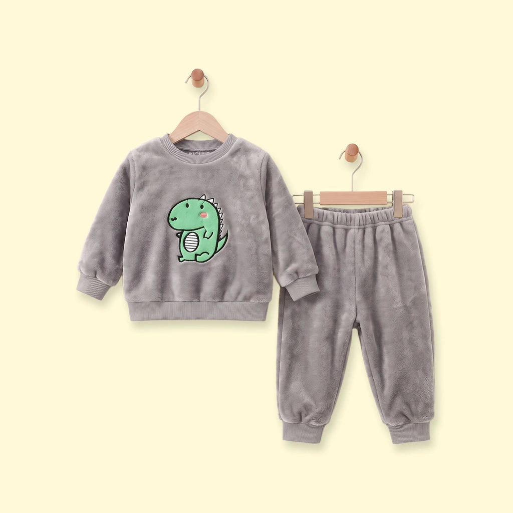 Boys Grey Dinosaur Applique Sweatshirt With Pants Sets 2 pc. Sets Grey 1-2 Y