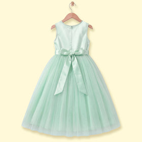 Girls Light Green Floral Applique Fit & Flare Party Dress Party Dresses