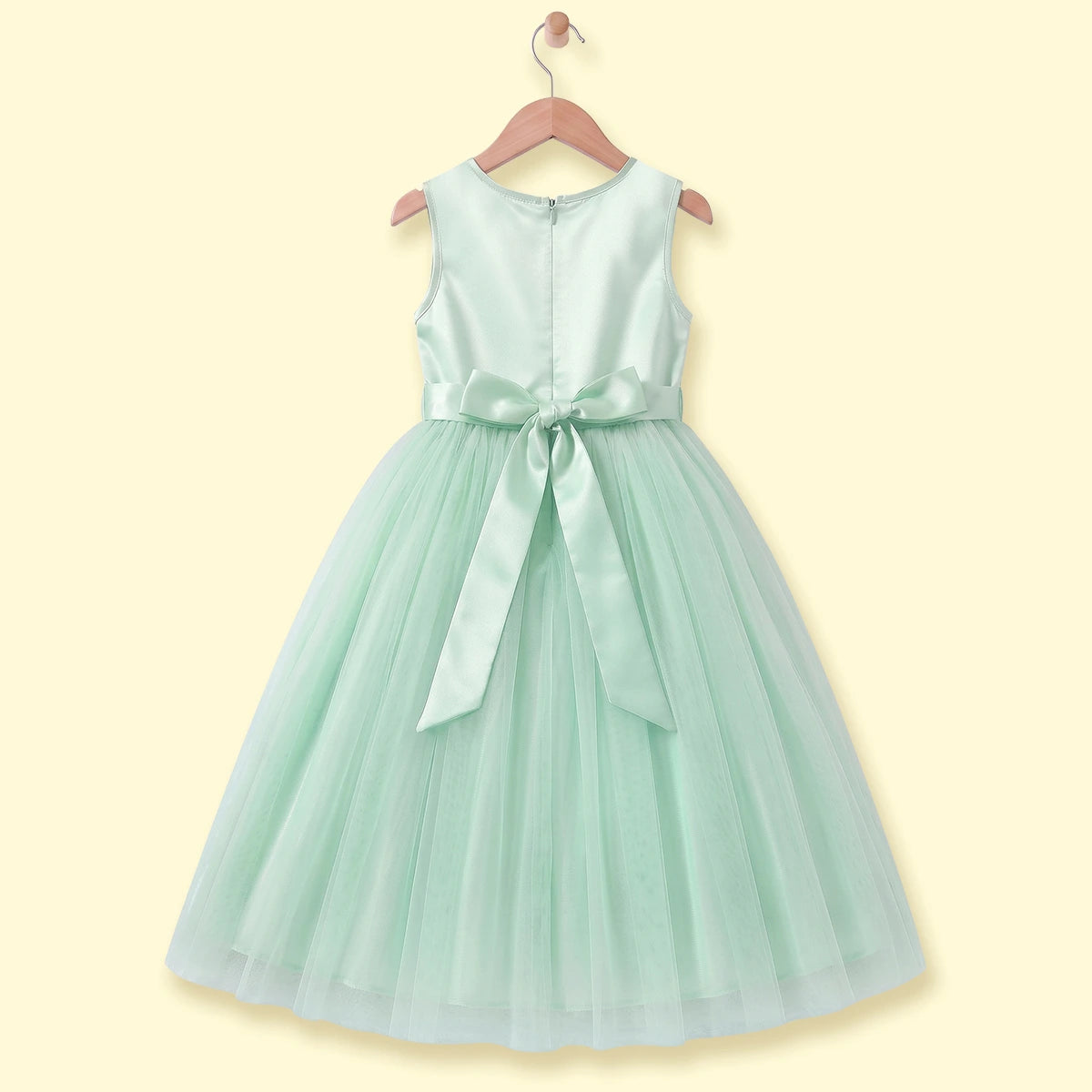 Girls Light Green Floral Applique Fit & Flare Party Dress Party Dresses