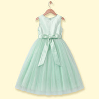 Girls Light Green Floral Applique Fit & Flare Party Dress Party Dresses