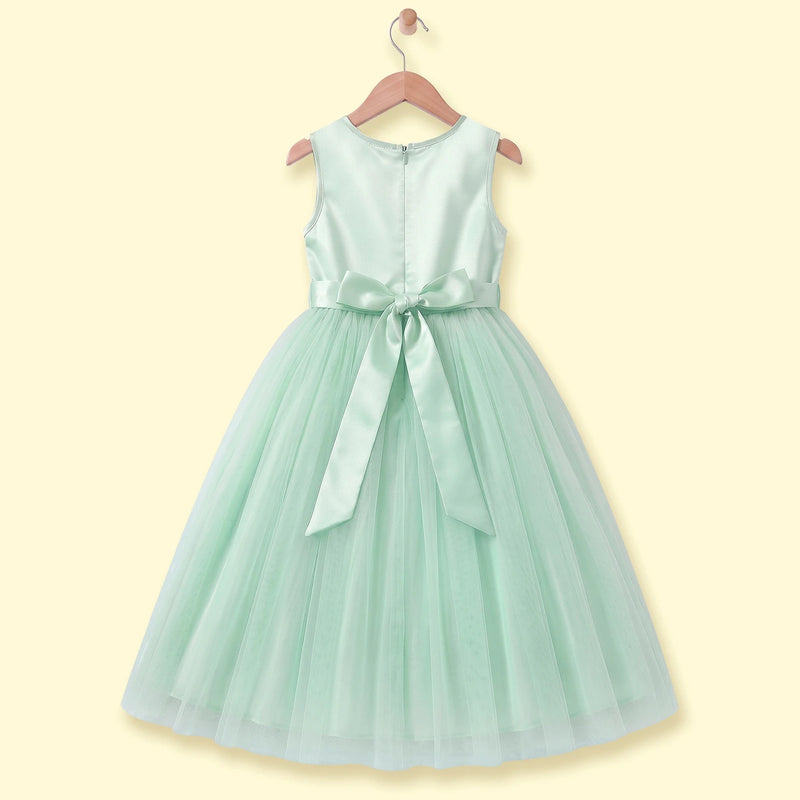 Girls Light Green Floral Applique Fit & Flare Party Dress Party Dresses
