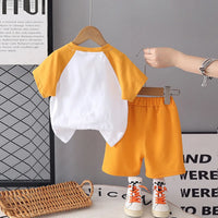 Boys Mustard Lion Graphic Raglan Sleeves T-Shirt With Elasticated Shorts Sets 2 pc. Sets
