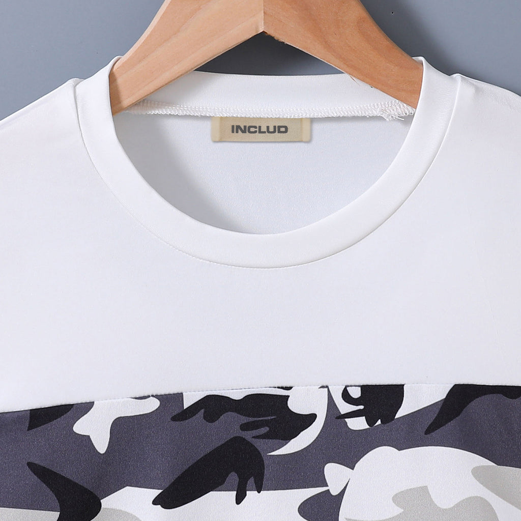 Boys White Short Sleeve Camouflage Printed T-Shirt With Shorts Set 2 pc. Sets