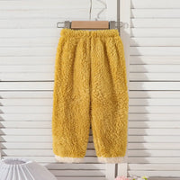 Girls Yellow Polar Fleece Bear Embroidered Sweatshirt With Pants Sets Sets
