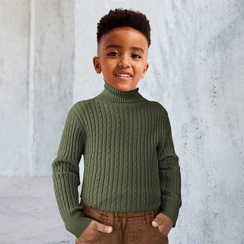 Boys Green Turtle-Neck Cable Knit Sweater Sweaters & Cardigans