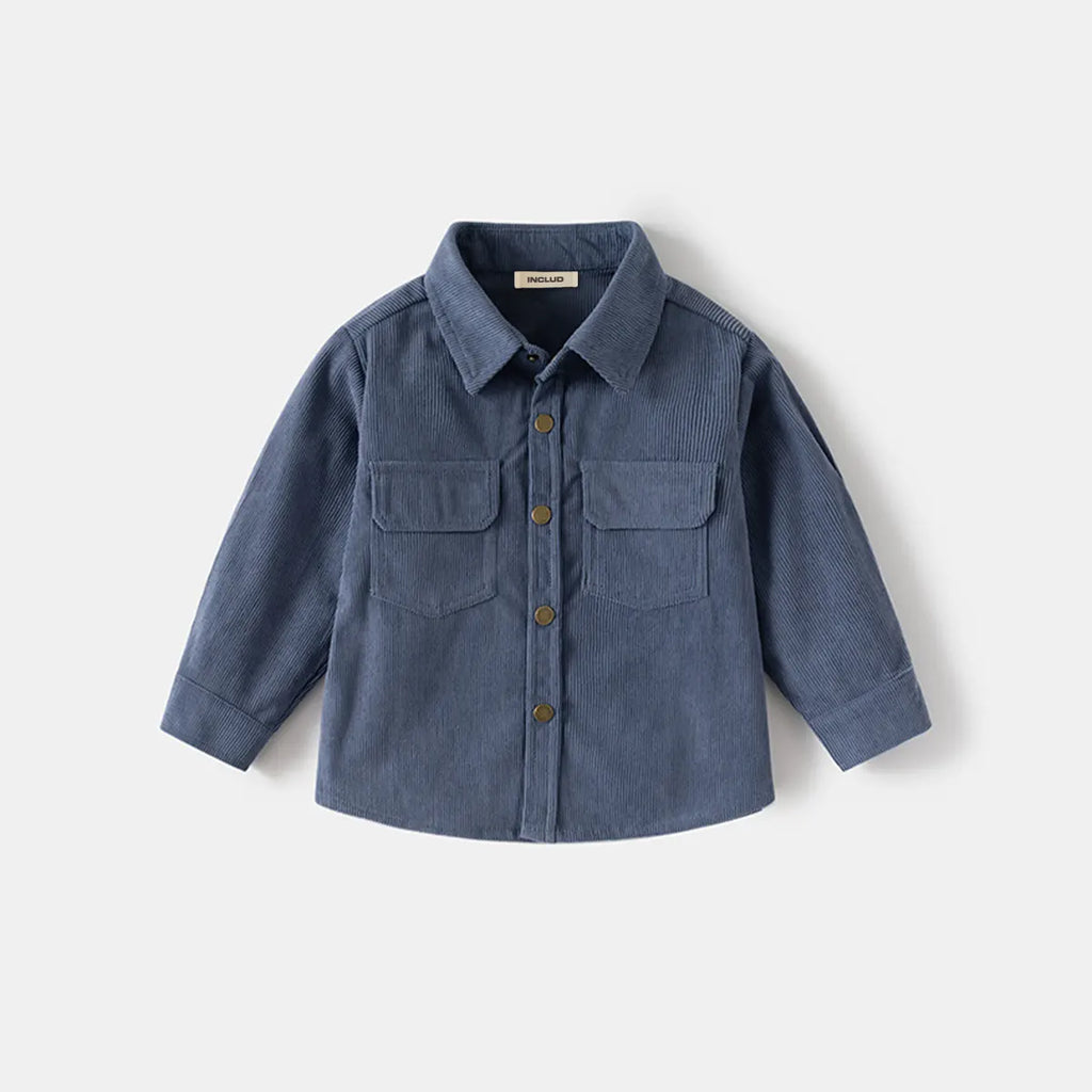 Boys Blue Corduroy Long Sleeves Shirts Shirts