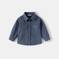 Boys Blue Corduroy Long Sleeves Shirts Shirts