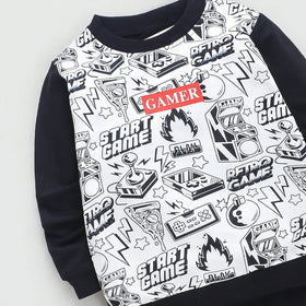 Boys Black Gaming Print Sweatshirt With Joggers Sets Sets