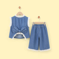 Girls Blue Denim Sleeveless Top with Pants Sets 2 pc. Sets