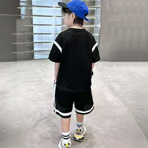 Boys Black Typographic Printed Short Sleeve T-Shirt With Shorts Sets 2 pc. Sets