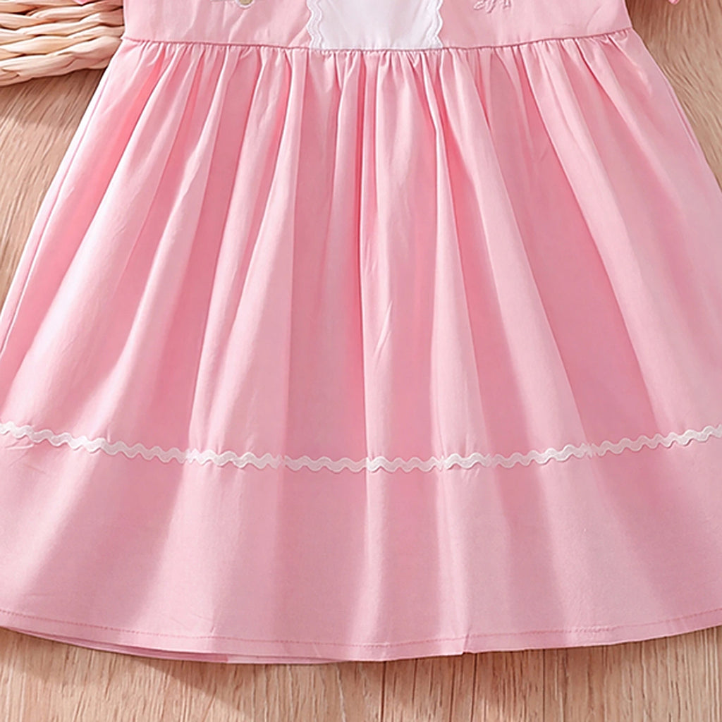 Girls Pink Embroidered Peter Pan Collar Fit & Flare Dress Casual Dresses