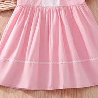 Girls Pink Embroidered Peter Pan Collar Fit & Flare Dress Casual Dresses